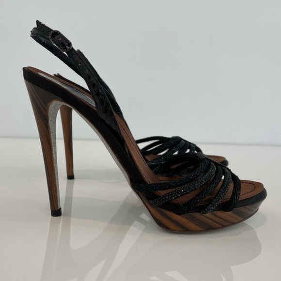 RENE CAOVILLA BLACK BROWN CRYSTAL SANDALS SIZE IT 37.5 / US 7.5 - Picture 7 of 16